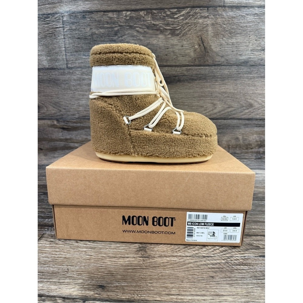 NEW Moon Boot Icon High Pile Fleece Low Boot in Camel FITS 3-4.5 In Women